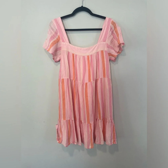 Rails Valentina Striped Gauze Square Neck Dress 100% Cotton Pink Size XS 1514 - Picture 7 of 11